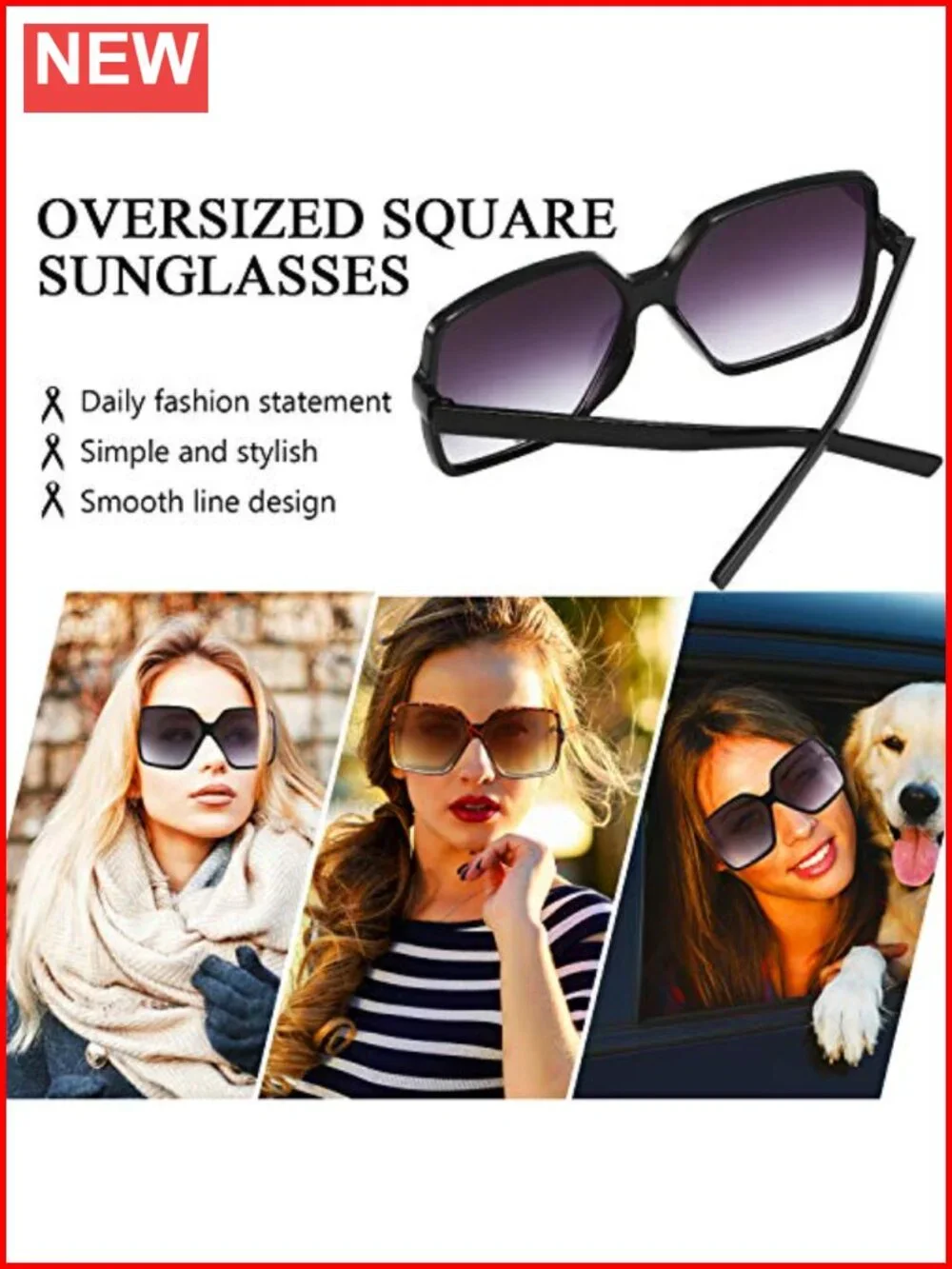 2 Oversized Square Sunglasses Women Wide Frame Shades UV Protection Chic